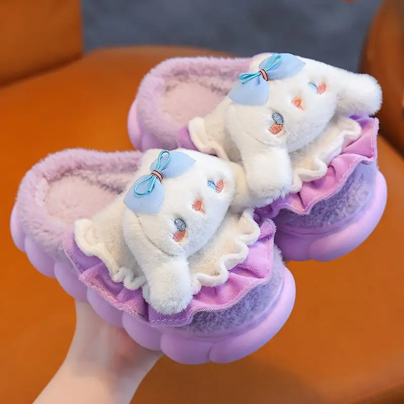 

Sanrio Cinnamoroll Children Cotton Slippers Kawaii Anime Soft Sole Plush Comfortable Thickened Warm Non-Slip Cartoon Home Shoes