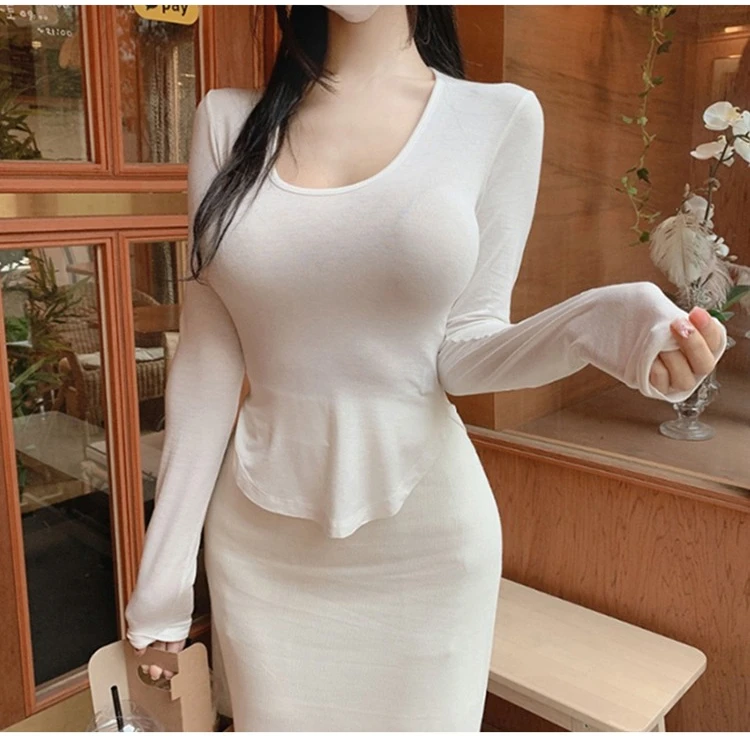Frühling Sommer Sexy Slim Fit T-Shirt mit abgerundetem Saum, dünn, durchsichtig, vielseitiges Kurzarm-Top, 2026, modisches Damen-Langarm-T-Shirt – Detail 4