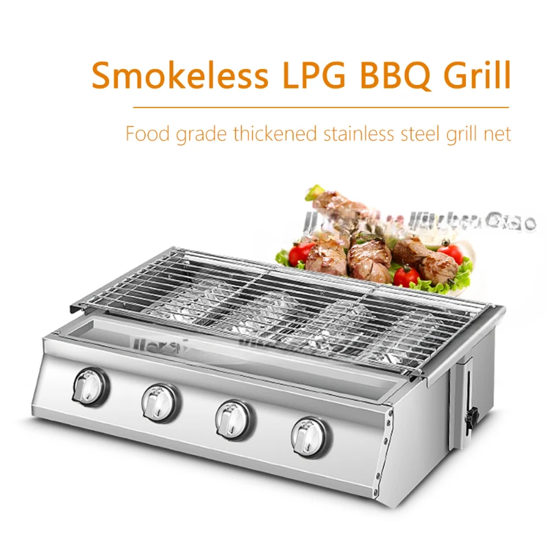 

2/3/4 Burners BBQ Grill LPG Gas Grill Gas Stoves Stainless Steel Burners With Glass Covers Outdoors Camping Barbecue