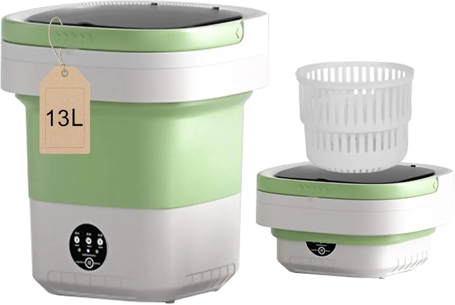 Portable washing machine,13L Upgraded With Spin Basket, for Baby Clothes, Underwear or Small Items, RV Travel laundry(Green)