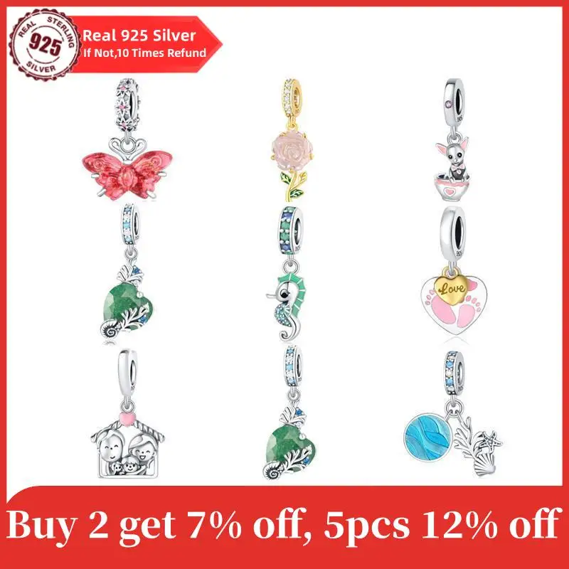 

Sterling Silver 925 Charms Butterfly Rose Baby Footprint Charm Beads Fit Original Pandora For Charm Bracelet Jewelry Making