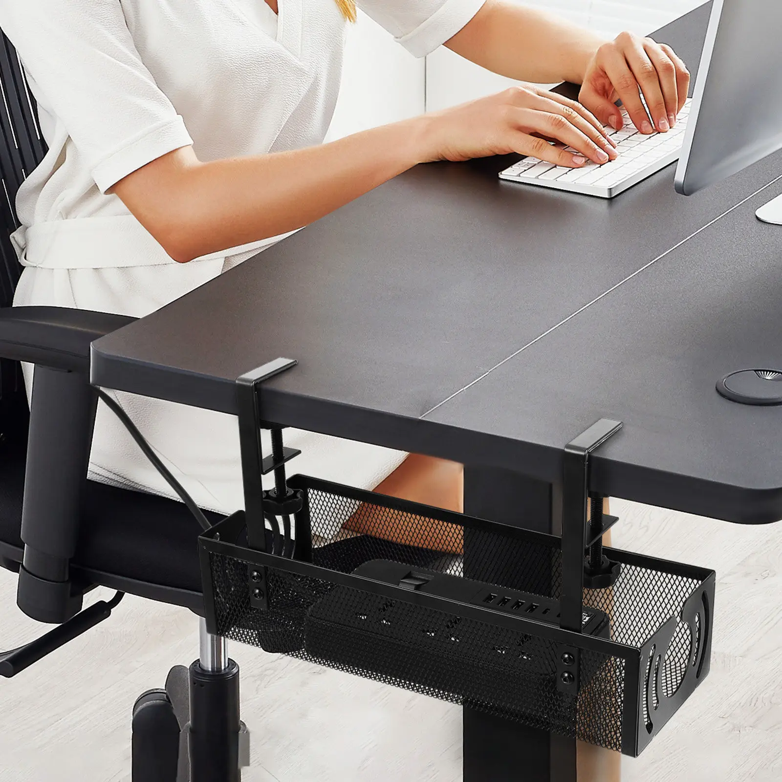 1세트 책상 아래 케이블 정리 트레이 클램프형 와이어 정리대 미끄럼 방지 조절 가능 사무실 가정용 게임용 책상 코드 보관함