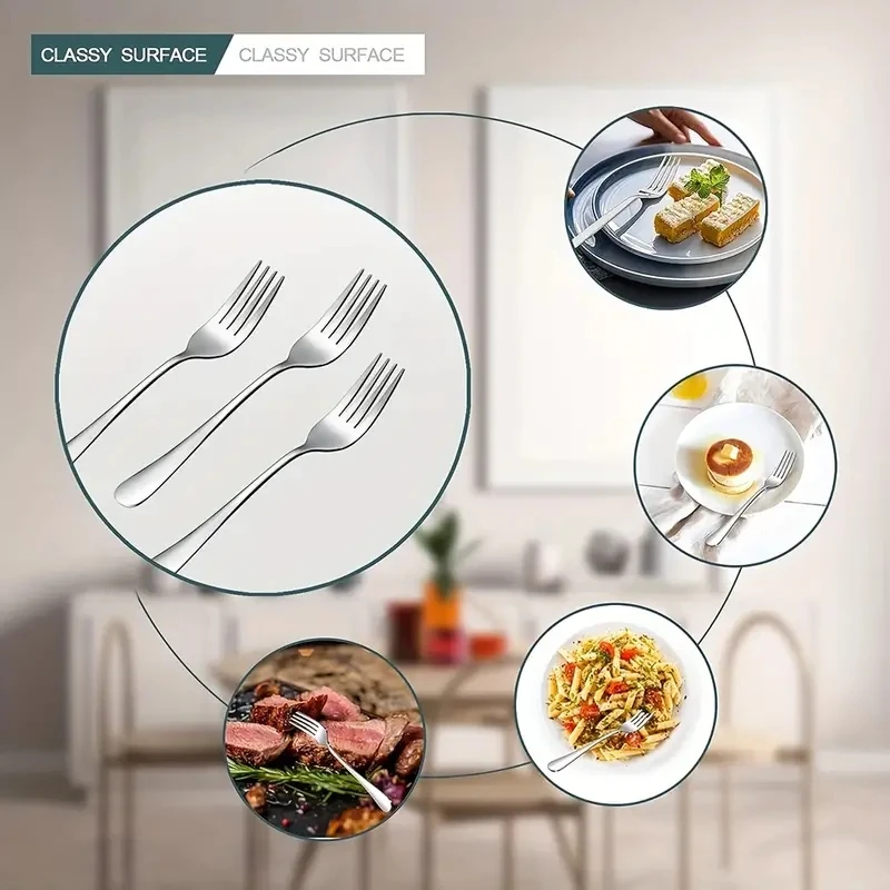 Stainless Steel Dinner Forks Tableware Set Salad Forks Dessert Fork luxury Dinner Fork For Home Kitchen Dishwasher(7.3in） 12Pcs telescopic forks