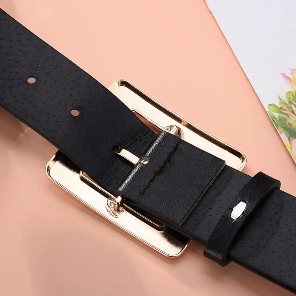 

Women Men Belt Durable Unisex Faux Leather Belt with Smooth Metal Buckle Wide Anti-break Adjustable for Women Men Pants Lady
