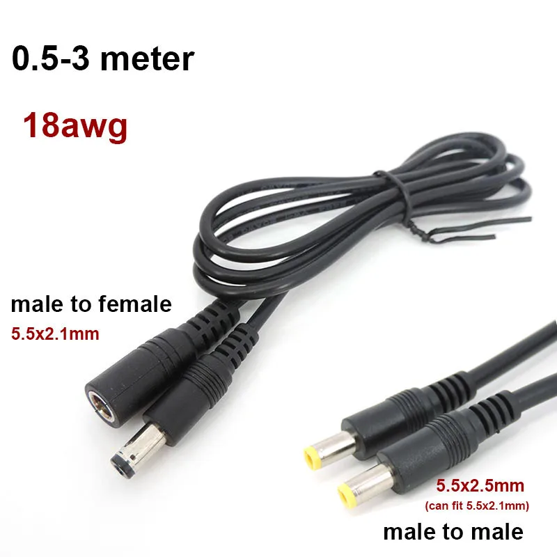 

10x 0.5/1.5m/3m DC male to Male female Extension connector Cable 18awg 2.1mmx5.5mm 5.5x2.5mm for 12V Power Adapter Cord Strip o1