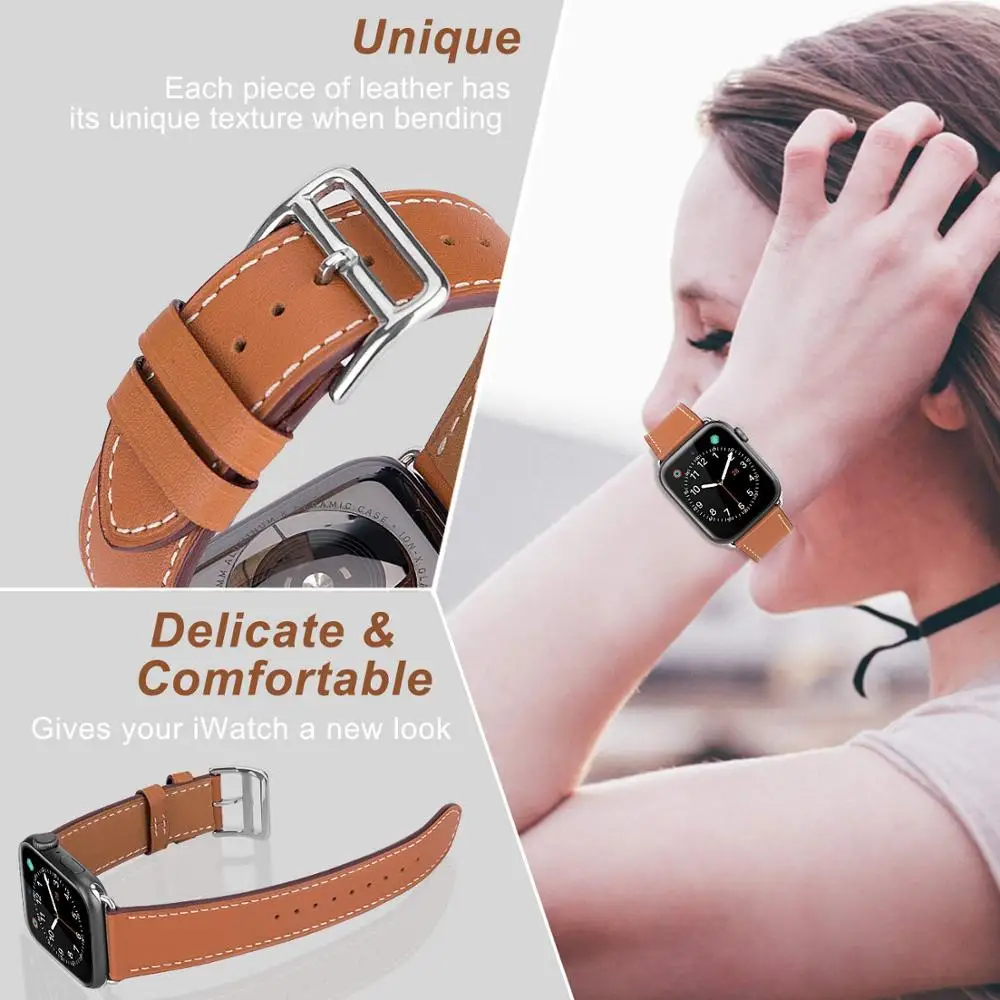 รูปสินค้า สายนาฬิกาหนังแท้ ใส่ได้กับ Apple Watch ทุกรุ่น