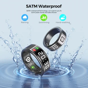 LED Display Screen Smart Ring for Heart Rate Oxygen Sleep Monitoring Multi Sports Modes Waterproof Bluetooth Women Healthy Rings 2