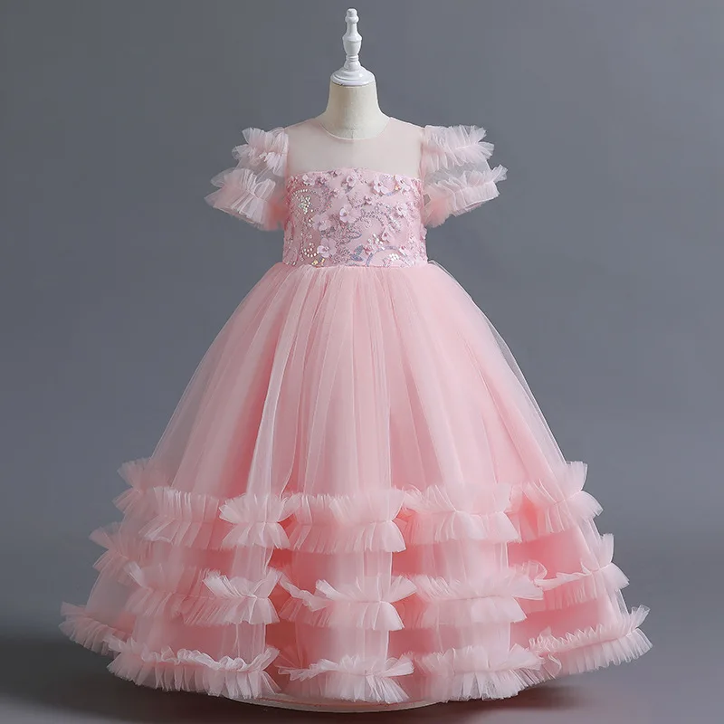 Carnival Children Princess Gown Bridesmaid Clothing Wedding Party Long Dresses For Girls Halloween Costume Vestidos 4-14 Y