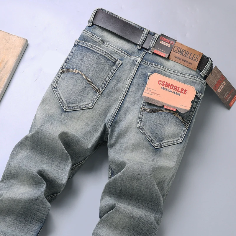 2025 Autumn New Slim Straight Jeans Men's Vintage Grey Elastic Cotton Fashion Casual Wash Denim Pants Korean Male Trousers 2