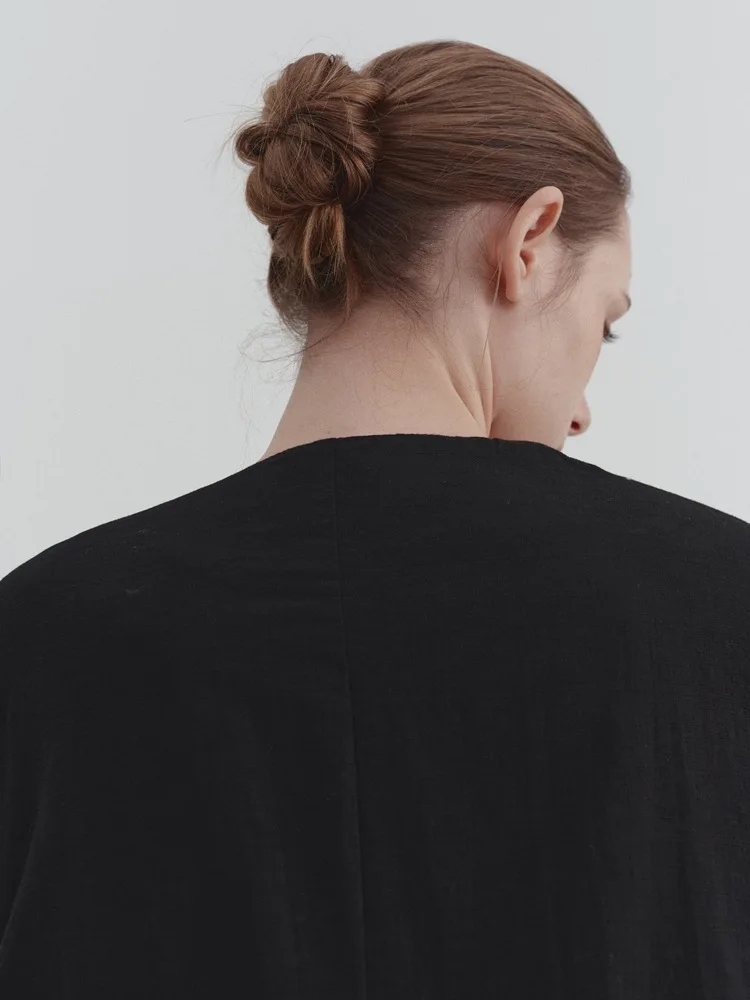 Leisure Temperament Collarless Cotton and Linen Suits Jacket for Women's Spring and Autumn Silhouette Loose Casual Coat