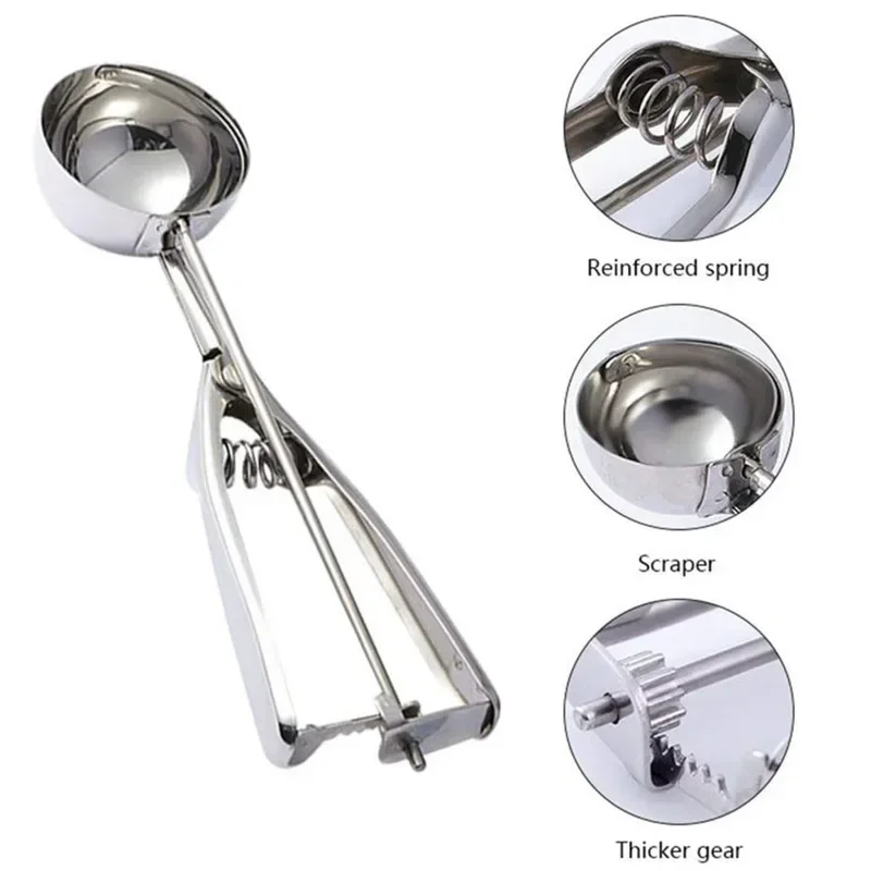 Description Picture 3 of itemâ€‹Stainless Steel Ice Cream Scoop with Spring Handle Multi-Purpose Polished Scooper for  Dessert Mashed Potatoes  Fruit  Balls