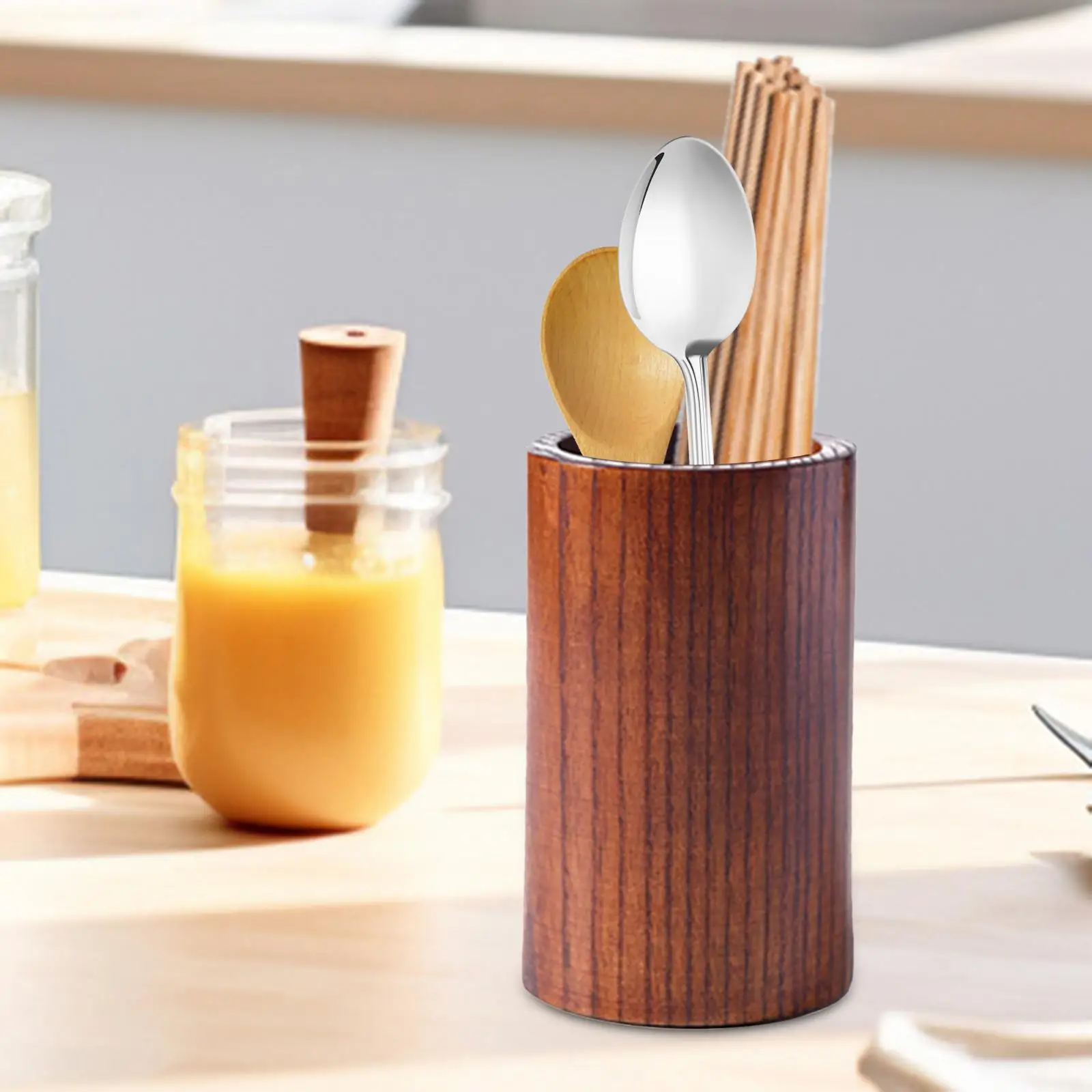 Utensil Holder for Kitchen Counter Chopstick Storage Holder Wood Cultery Organizer Storage Organizer for Restaurant Bathroom