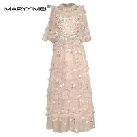 MARYYYIMEI-فستان نسائي شبكي ، مطرز بالزهور ، فطريات شجرة صالحة للأكل ، فساتين ماكسي أنيقة للحفلات ، ربيع ، موضة الصيف ، الكشكشة 1