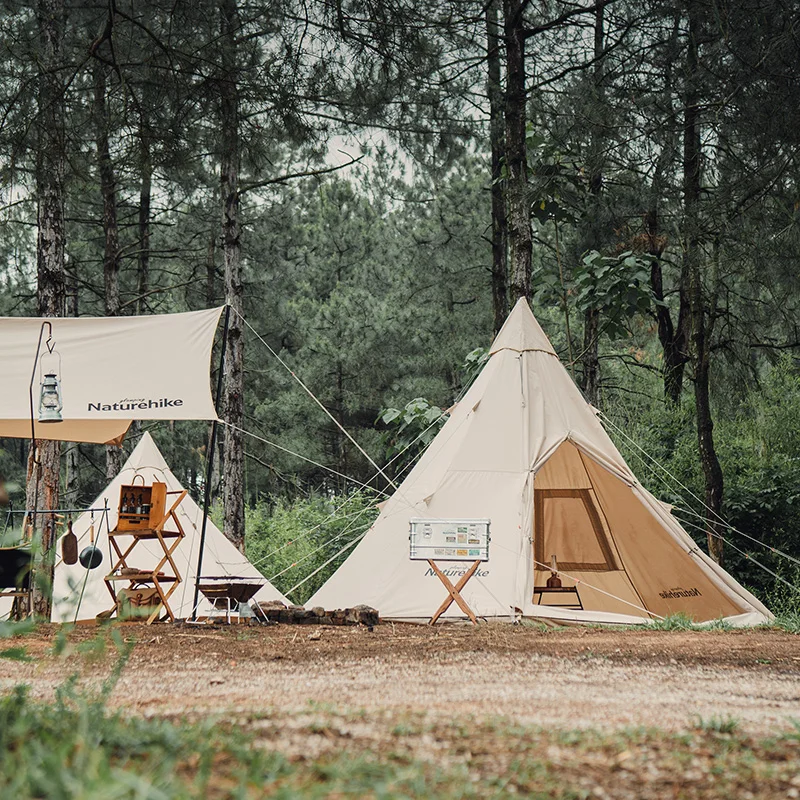 Naturehike-大きな綿のピラミッド型テント,2〜4人用,屋外キャンプ,バーベキュー,通気性のある煙突口,9.6