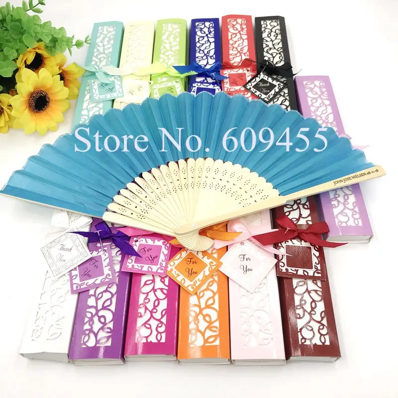 

90/100PCS Customizable Wedding Hand Fan in Elegant Gift Box Custom Printing New Couple's Name&Date Foldable Fans Fast Delivery