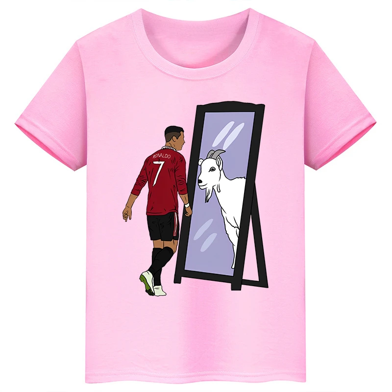 thumbnail image 1 of Camiseta de algodón de manga corta de verano para niños y niñas con estampado de Ronaldo, camisetas rosas, ropa periférica de fútbol para niños, 1 of 5