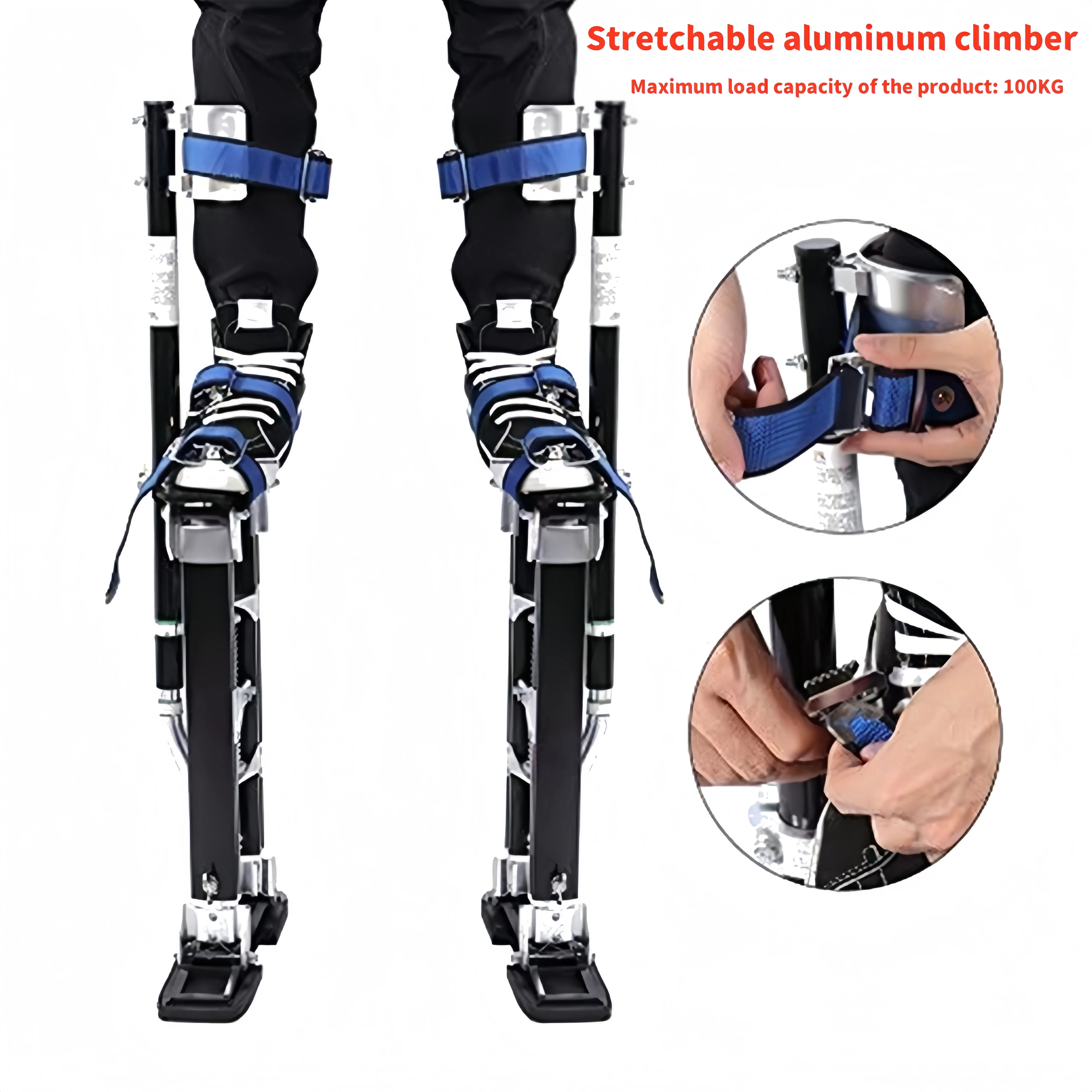 2-Pack 122-153CM Adjustable Aluminum Tool Stilts with Protective Knee Pads Non-Slip Work Stilts Climbing Pedal for Home