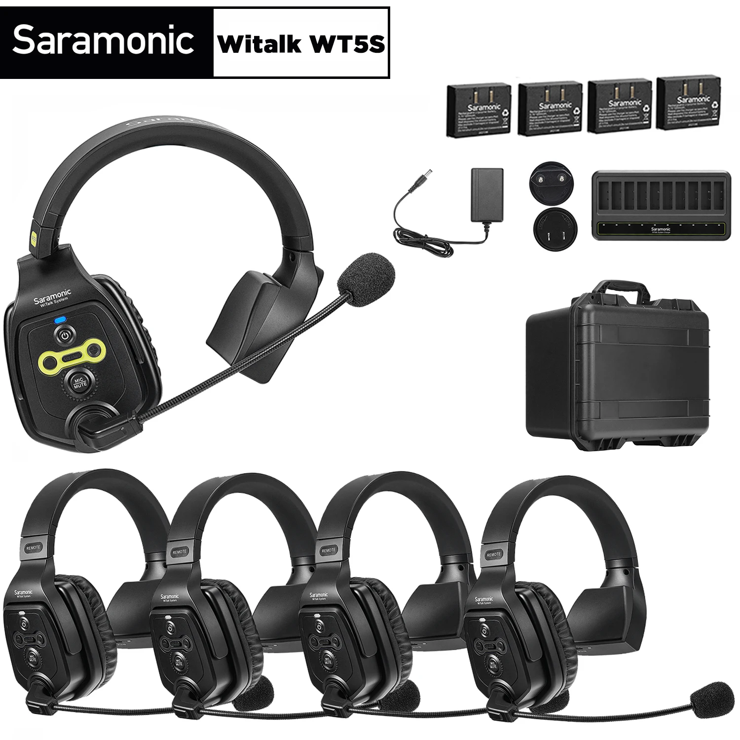 Saramonic WiTalk WT5S 5 인용 싱글 이어 전이중 무선 원격 이어 헤드폰, 마이크 시스템, 영화 TV 무대, 400m 범위
