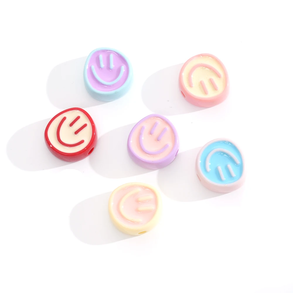 Resin Beads Cartoon Smile Face Flat Back Cabochon Arts Patches Spacer 10pcs for DIY Jewelry Make Hair Accessories Craft