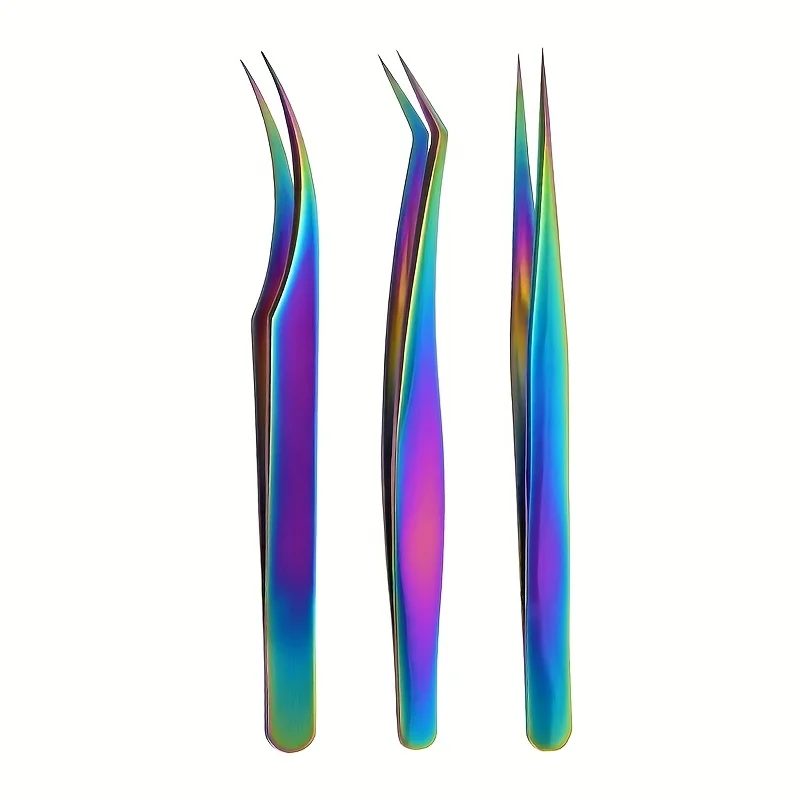 고정밀 속눈썹 핀셋 세트 스테인리스 스틸 컬러 속눈썹 핀셋 완벽한 적용 및 눈썹 정리 크리스마스 선물