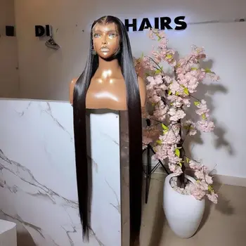 Straight Black Color Soft Synthetic 13X4X1 HD Lace Frontal Wig For Black Women Prepucked Bleach Knots Glueless Wig Daily Party