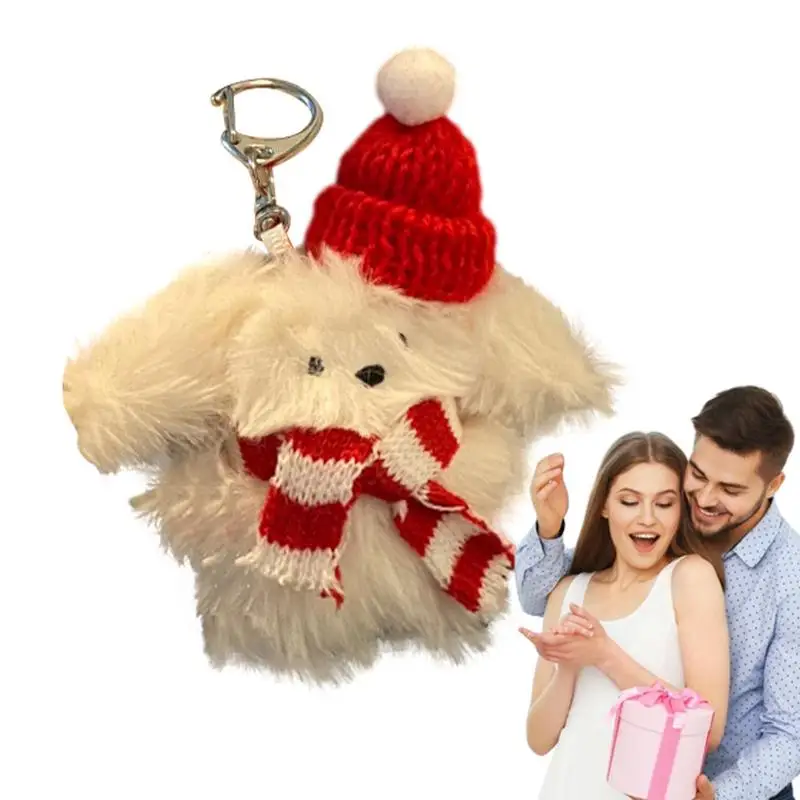 

Брелок с мягкими плюшевыми животными, искусственная кожа, с красной шляпой, шарфом, праздничные украшения, украшение для елки, креативный подарок на Рождество
