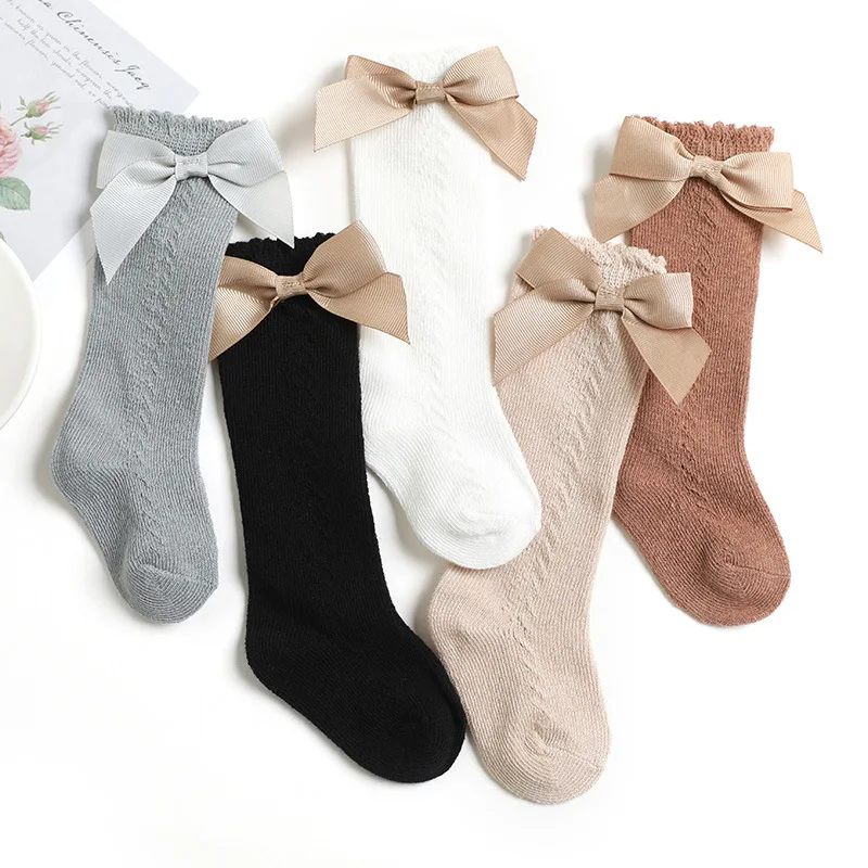 Baby Socks Children Socks Summer Kids Knee High Socks Baby Girls Boys Bow Long Sock Soft Cotton Mesh Breathable Children Hollow Out Socken For 0-7 Years