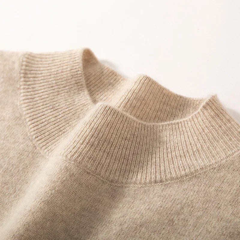 100% Cashmere Men's Sweater Spring Autumn New Thin Top Knitted Half High Collar Pullover Solid Color Long Sleeve Bottom Shirt 4