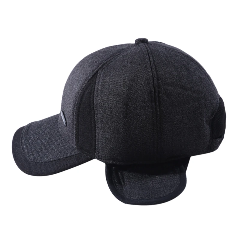 1pc Warm Mens Winter Wool Baseball Cap Ear Flaps Brand Snapback Hats Thicken Warm Fitted Cap Gorra Hombre Trucker Cap carhartt bomber hat