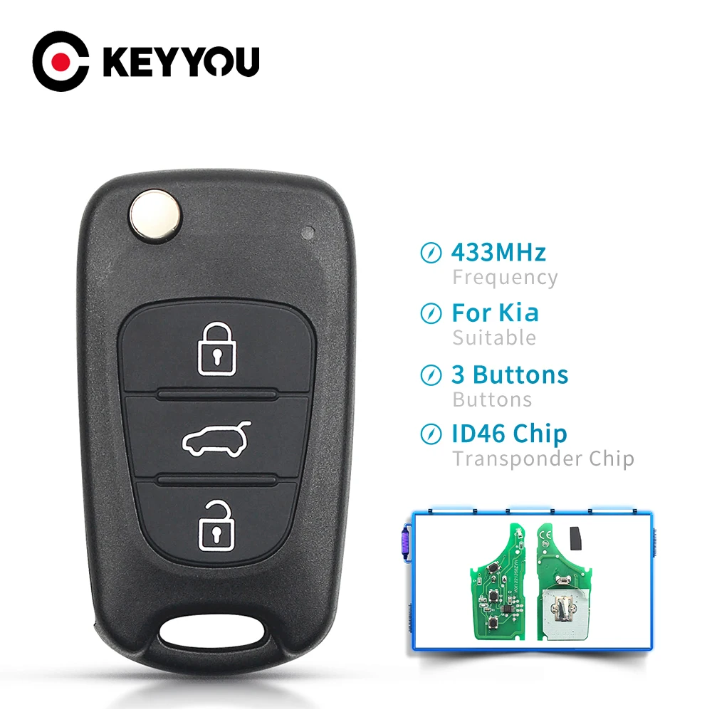 KEYYOU For Kia Rio Ceed CeedPro Picanto 2004-2011 433Mhz Flip Car Remote Key With ID46 Chip Auto Car Key 3 Buttons Car Remote Key Car Key