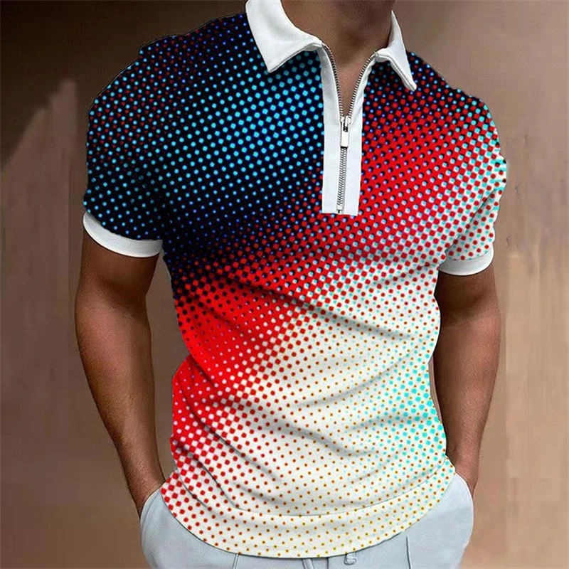 Summer Fashion Polo Shirts Gradient Men's Clothing Men's Polo Shirts Oversized Street Casual