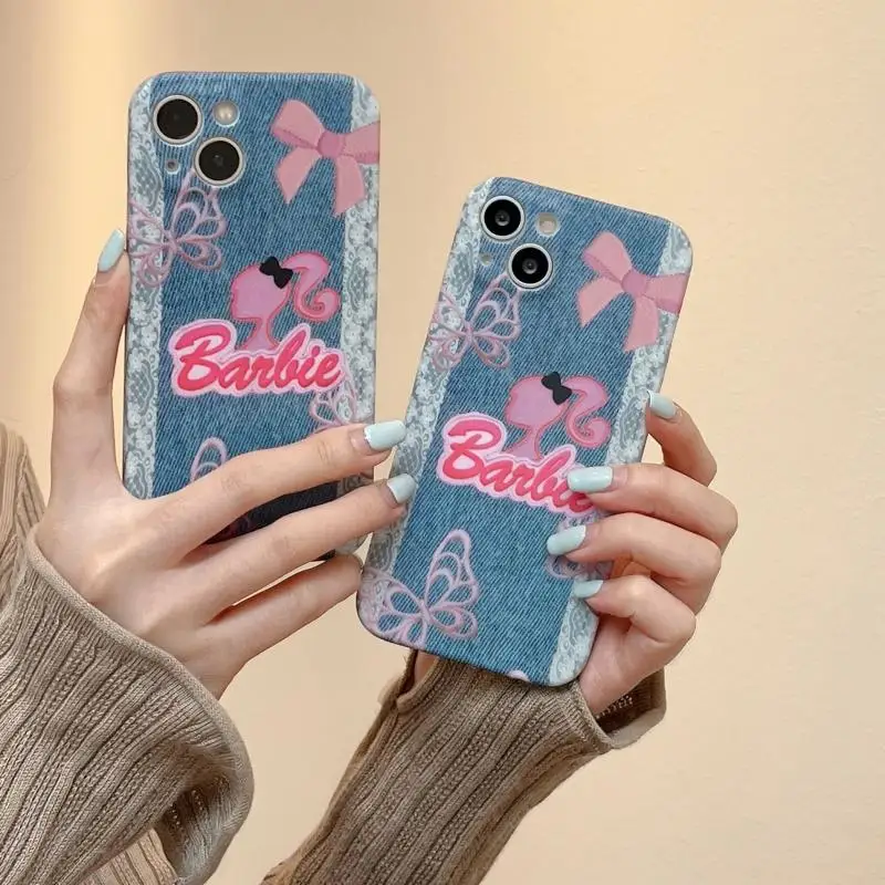 Kawaii Anime Cartoon Barbie Denim Color Barbie Iphone14Pro Max Iphone15 Custodia Per Cellulare Custodia Protettiva Per Cellulare Smerigliata