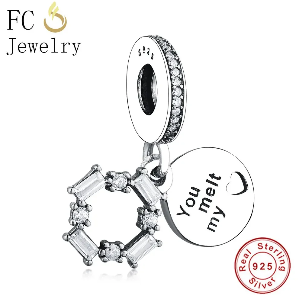 

FC Jewelry Fit Original Brand Charms Bracelet 925 Sterling Silver Letter Square Zirconia Interlinked Love Bead Making Berloque