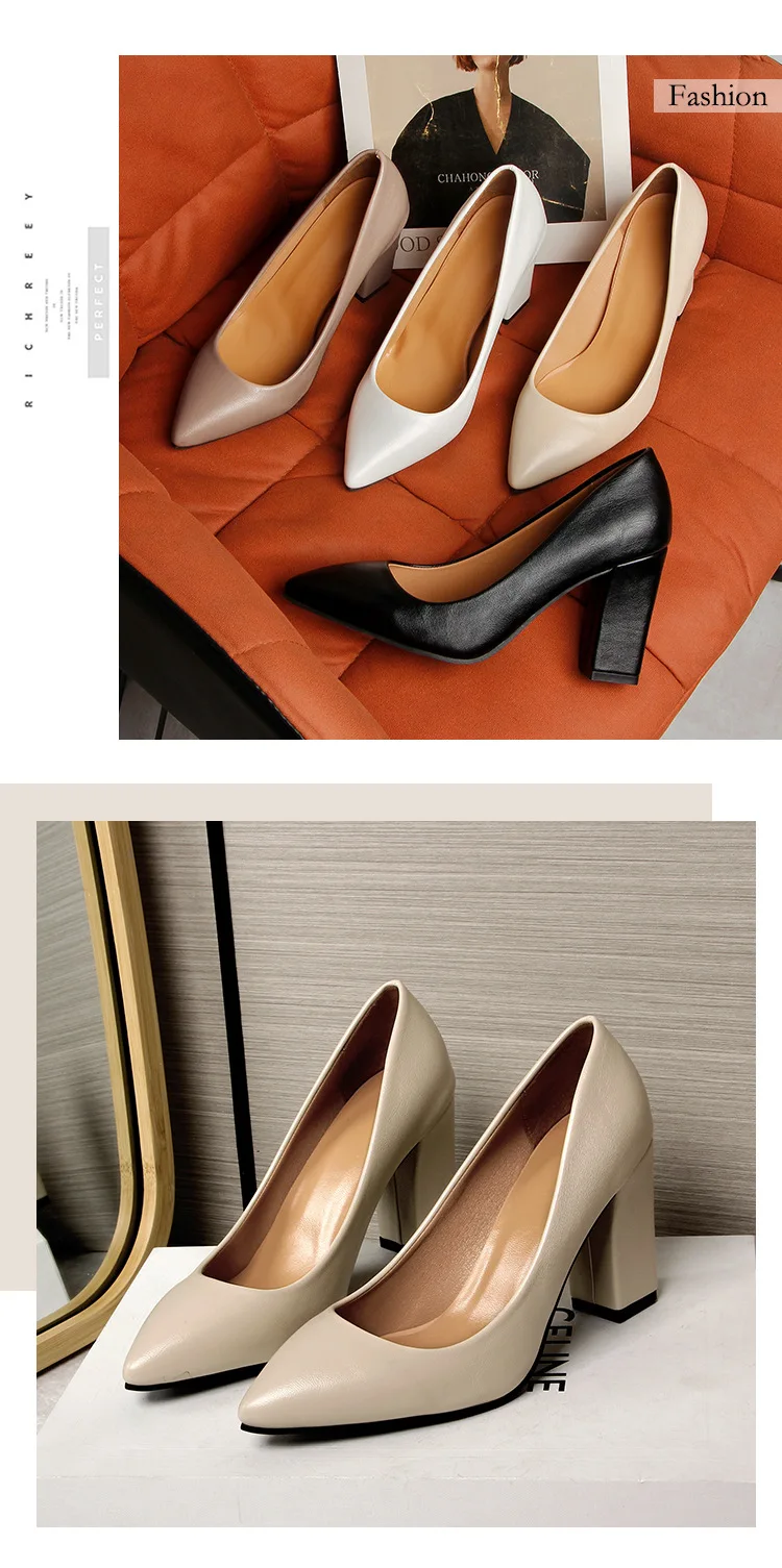 Plus Größe 35-41 Pumps quadratischen Absatz spitzen Zehen High Heels flache weiße Hochzeits schuhe Boots schuhe für Frauen Kleid Schuhe – Detail 16
