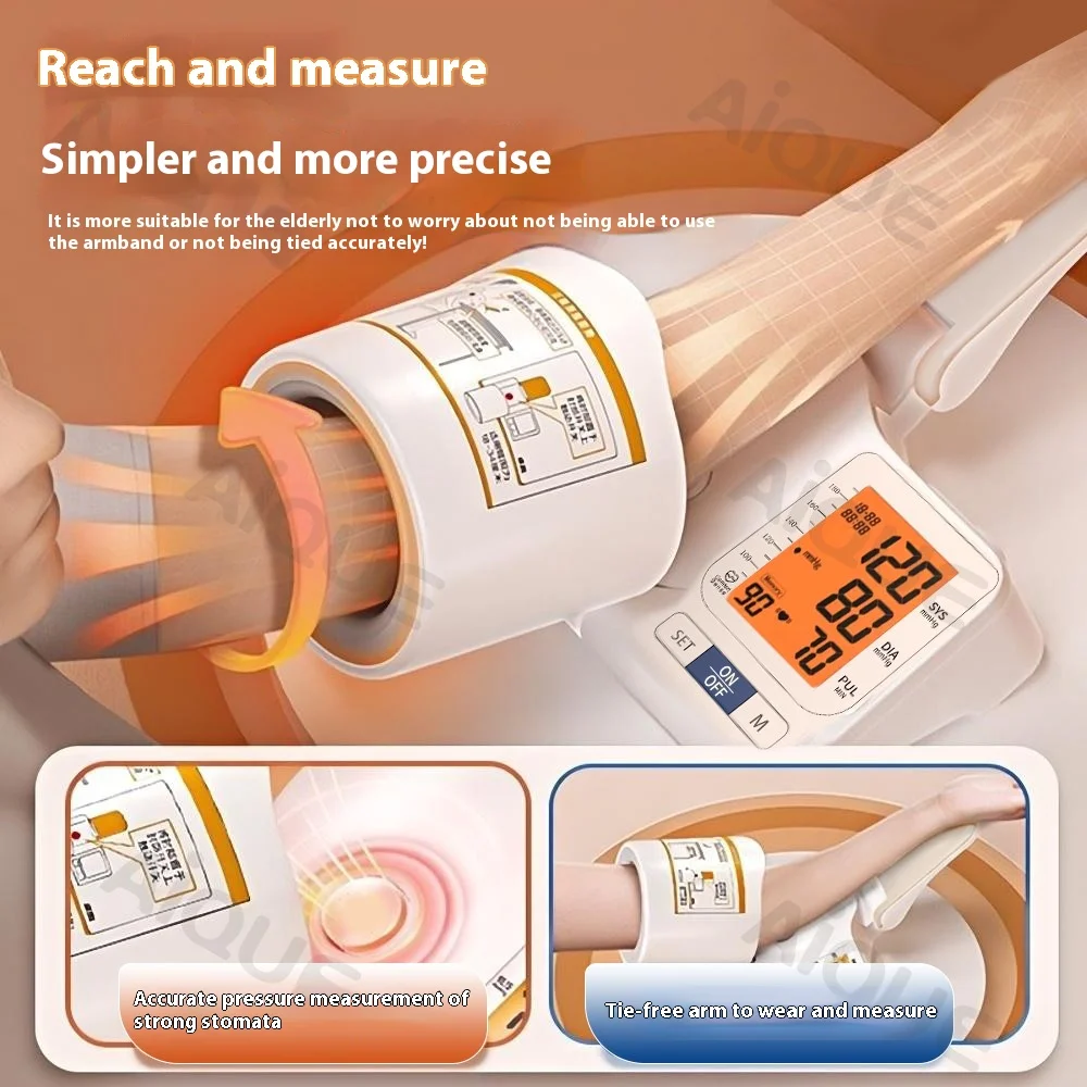 AiQUE Tunnel-Type Blood Pressure Monitor Digital Arm Tensiometer Medical Measure Device 198 Sets Memory Pressure Tonometer