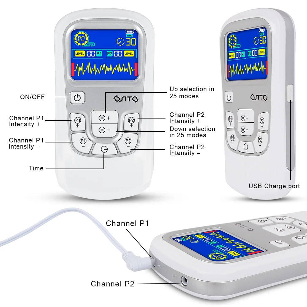 TENS Unit Muscle Stimulator EMS Pulse Massager 2020 Upgrade 3-in-1  Combination with Independent 2 Channels, 32 Preset&2 Manual Modes  Professional