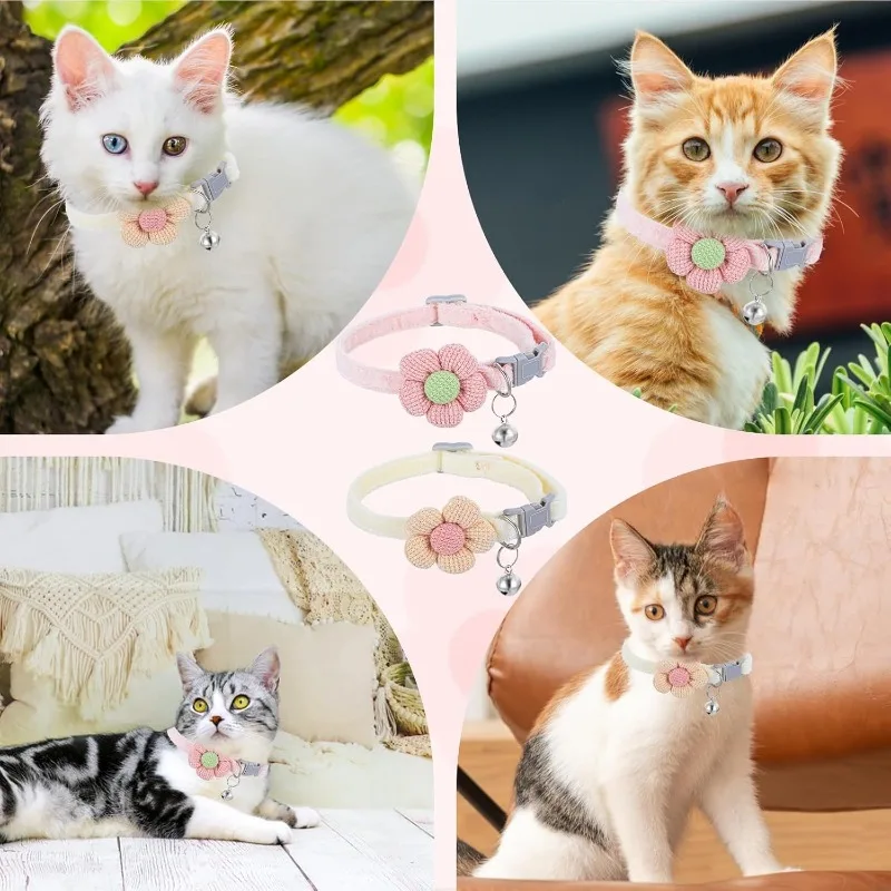 Detachable Cat Collar with Bell, Cute Buckle, Flower Adjustable, Suitable for Cats, Dogs Small Pets. Creative Interesting Items