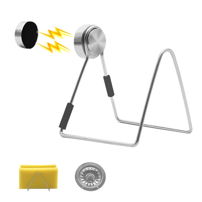

Magnetic Sponge Holder for Kitchen Sink Stainless Steel No Drilling with Adhesives Waterproof Caddy Storage Rack Accessories