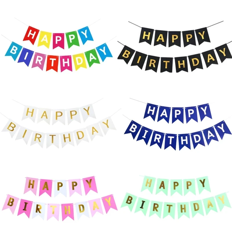 

Happy Birthday Banner Paper Bunting Garland Banners Pulling Flags DIY Party Decoration Boys Girl Baby Shower Supplies Decor Gift