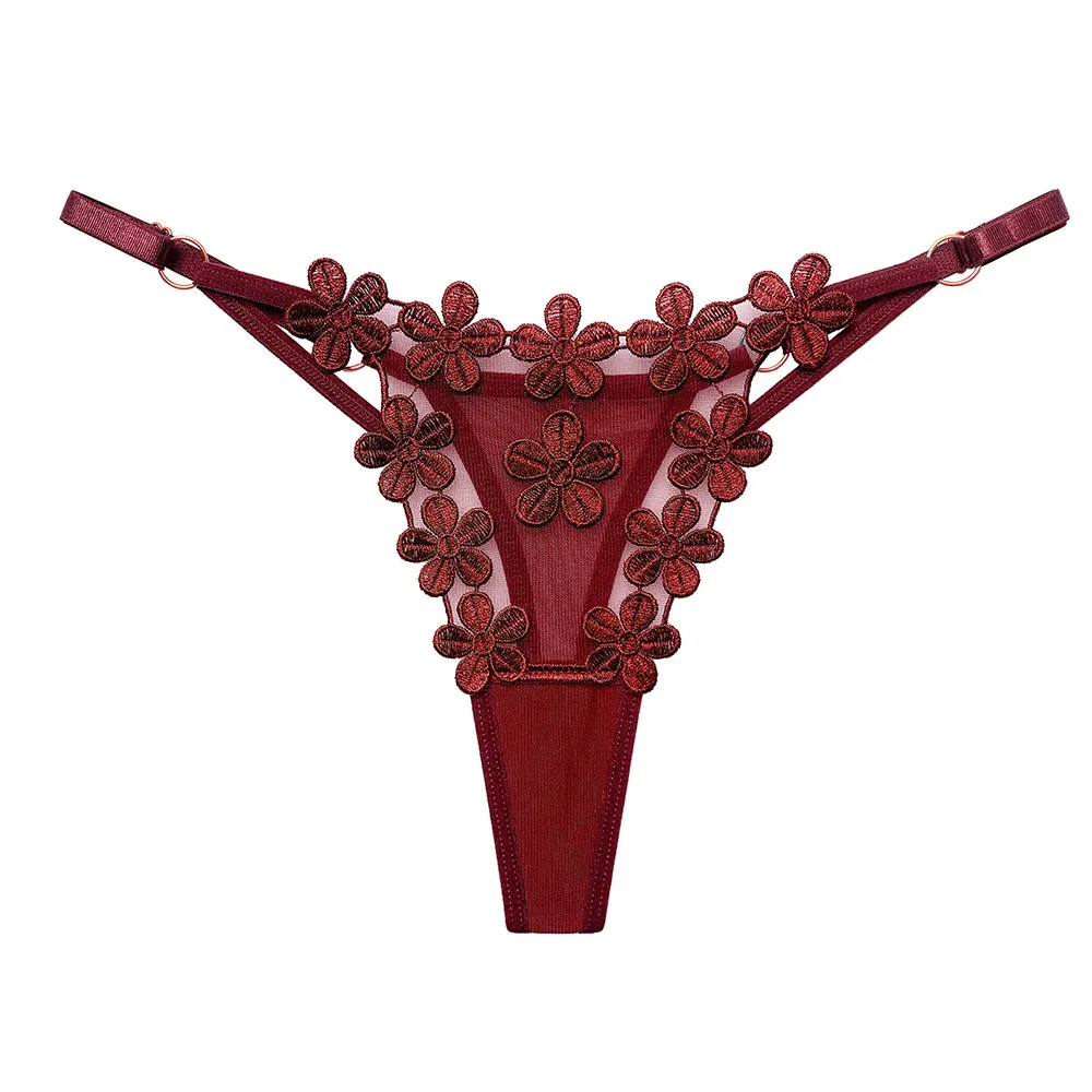 Mutande da donna a vita bassa con ricamo a farfalla sexy a vita bassa con taglio aperto perla massaggiante perizoma con mutandine visibili, Rosso, Etichettalia unica