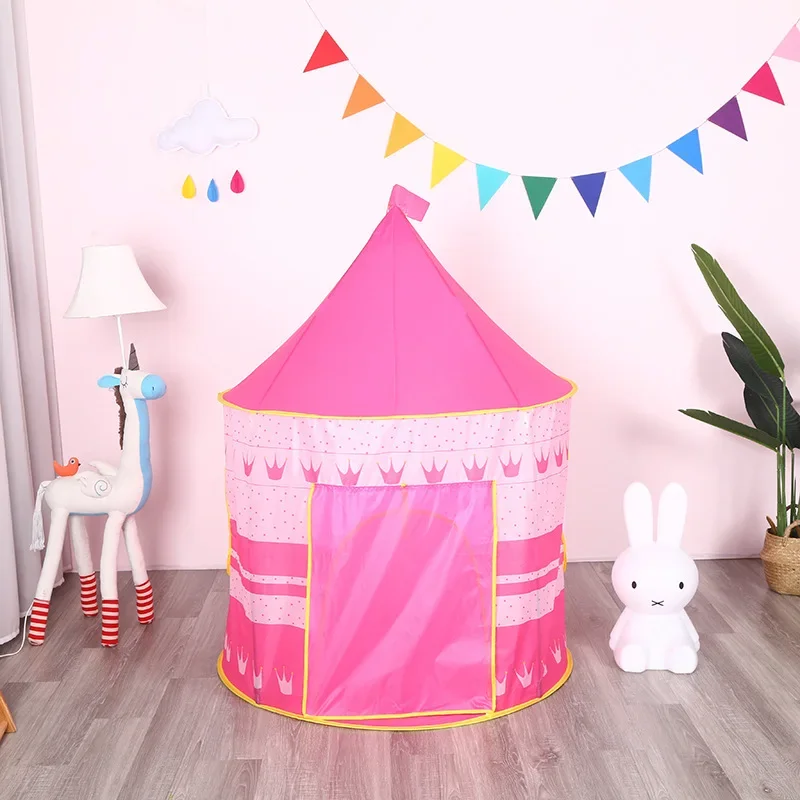 Children's Tent Kids Play House Tents Portable Castle Kids Pink Blue Play House Outdoor Camping Toys Birthday Christmas Gifts