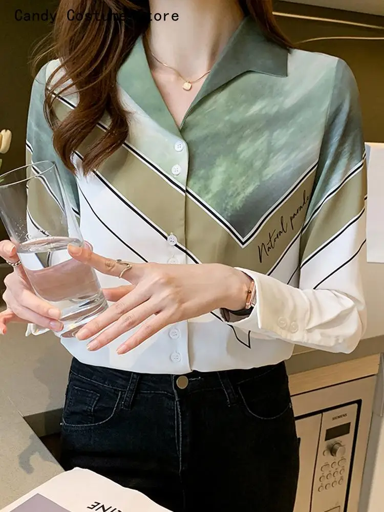 Women Shirt Designed Printed Blouse Spring Lapel Skin-friendly Soft Long-sleeved Ladies Top Dropshipping De Mujer Clothing fajarina women s handmade weave cow skin leather ladies slim waist belt fine hemp flowers cowhide leather belts women ldfj005