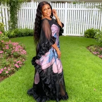 Ruffles Print Abaya Dubai Kaftan Women African Party Dresses Ankara Dashiki Boubou Robe Morocco Caftan Africa Clothing Gown 2025