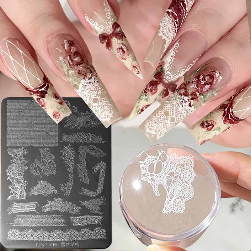Elegant Floral Nail Stamping Plate 3d Lace Pattern Stencil_voghion.com