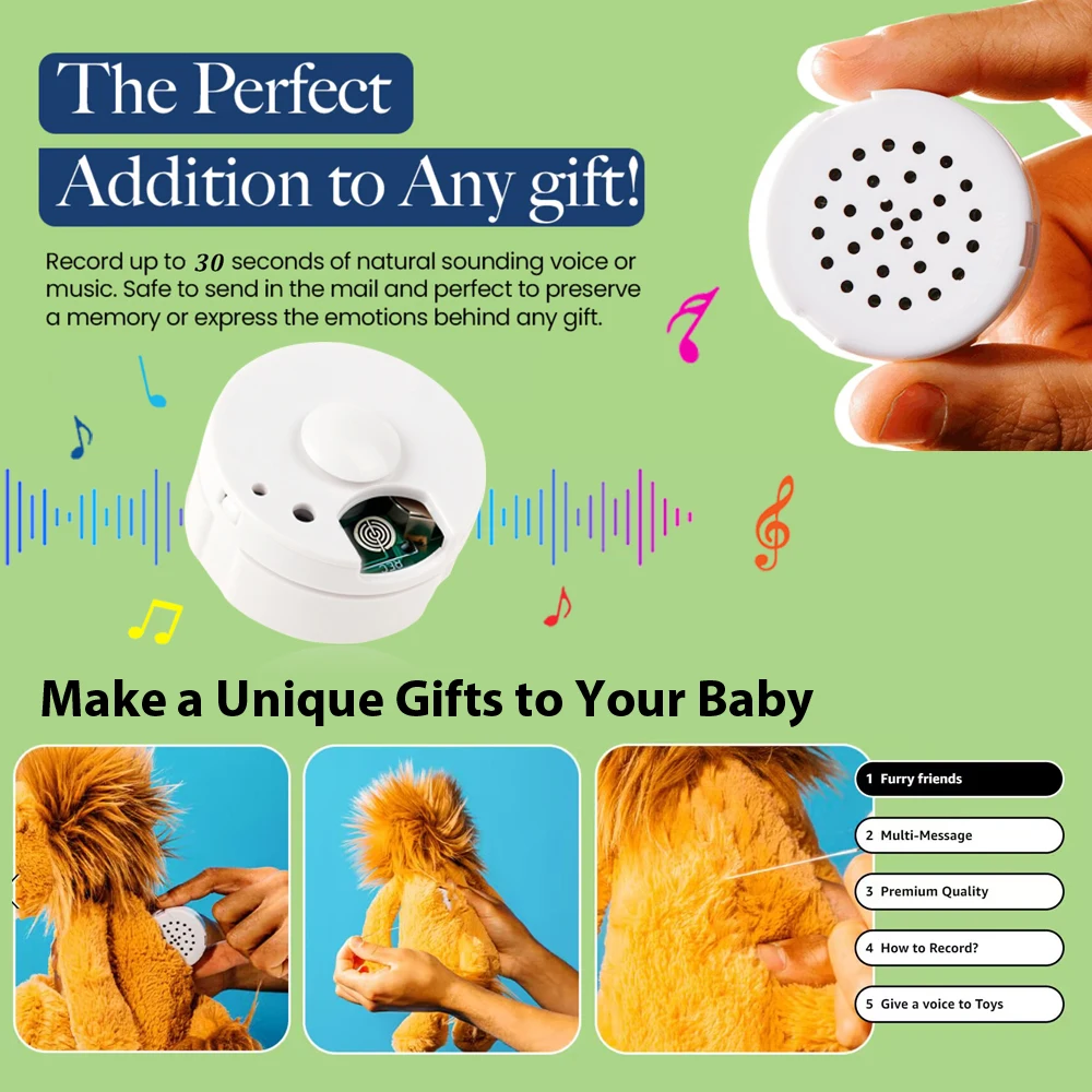 30 Seconds Voice Recorder, Single Button Control Voice Box Custom Message Mini Size Audio Recording Device for Stuffed Animals