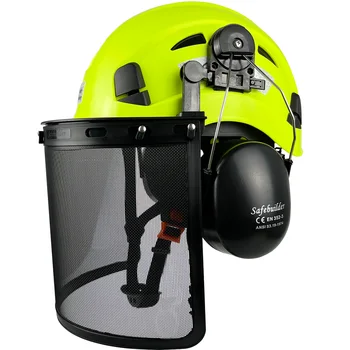 Casco di sicurezza industriale forestale CE con paraorecchie a rete CE paraorecchie motosega riflettente taglio lavorazione del legno Hard Hat logger