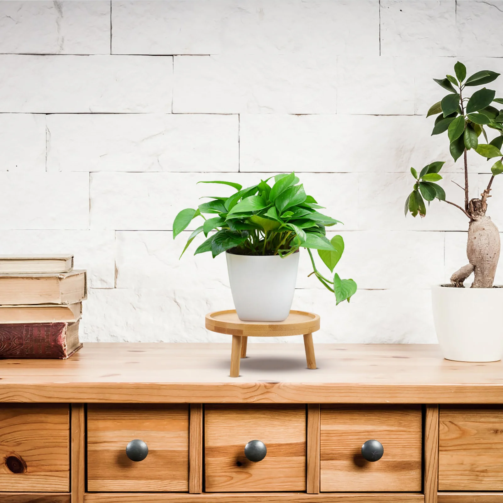Plant Stand Round Wood Decorative Rack Solid Wood Flower Pots Planters Vintage Indoor Garden Balcony Planter Stands Smooth Modern Planter