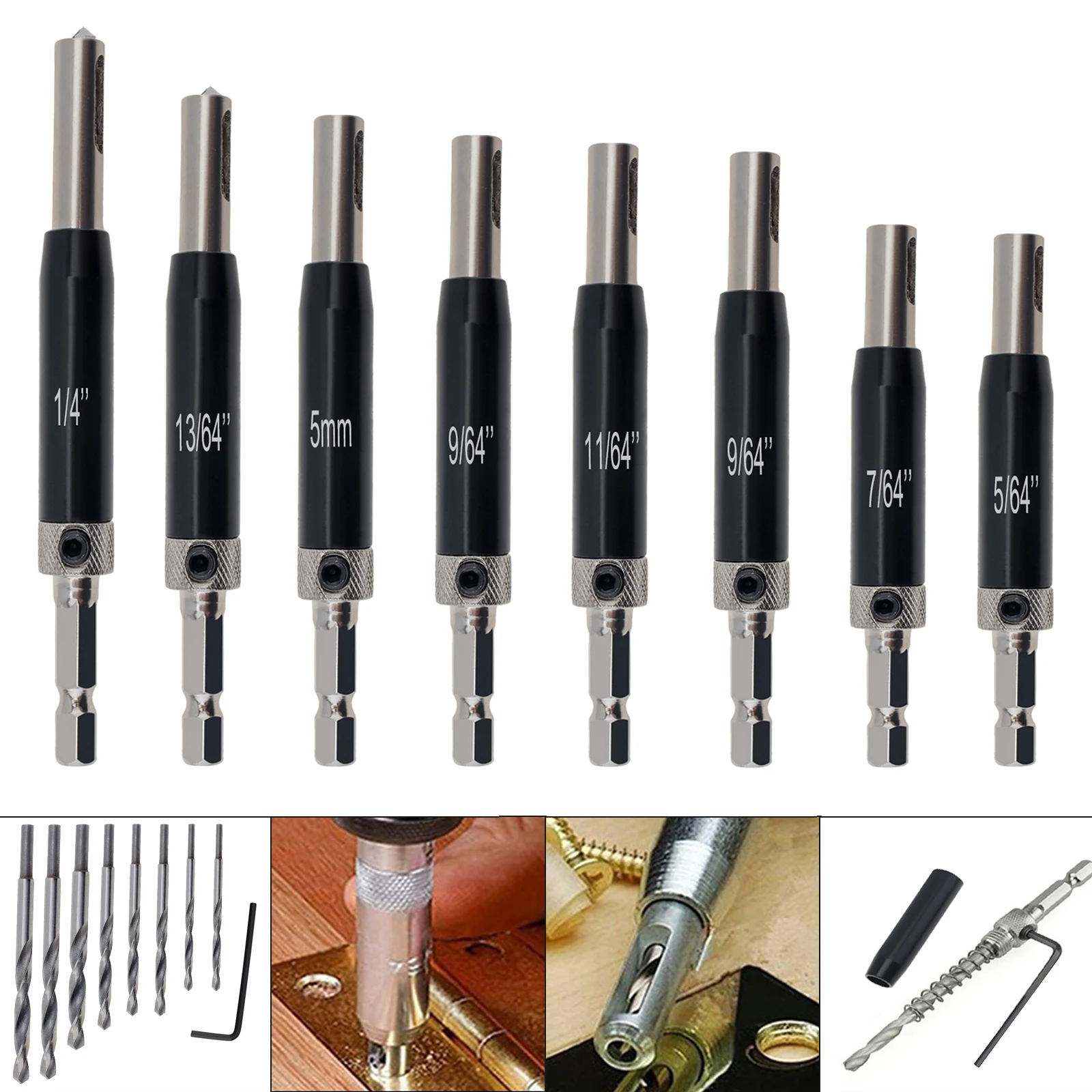 16Pcs Self Centering Drill Bits Set For Woodworking Tools Window Door Hinge With Hex Key Hexagonal Shank Hinge Drill Bit Tool door and window hinge opener woodworking drilling hexagonal drill positioning special shaped drilling set tool