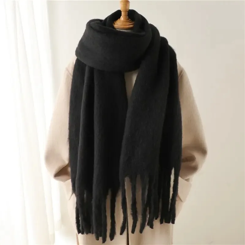 

Winter Scarf for Women Cashmere Warm Solid Pashmina Blanket Wraps Female Thick Soft Bufanda Big Tassel Shawl Long Poncho Echarpe