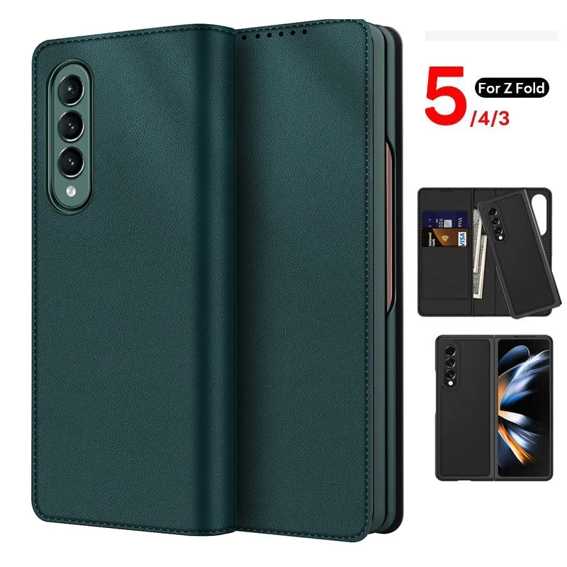 

For Samsung Galaxy Z Fold 5 4 3 5G Genuine Leather Magnetic Anti-Slip Separate Card Slot Wallet Flip Case For Z Fold 5 Cover